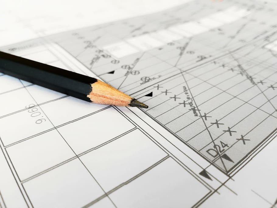 black pencil on white worksheet, plan, build, draw, architect HD wallpaper