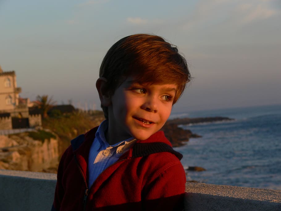 future, sea, child, portrait, childhood, looking at camera HD wallpaper