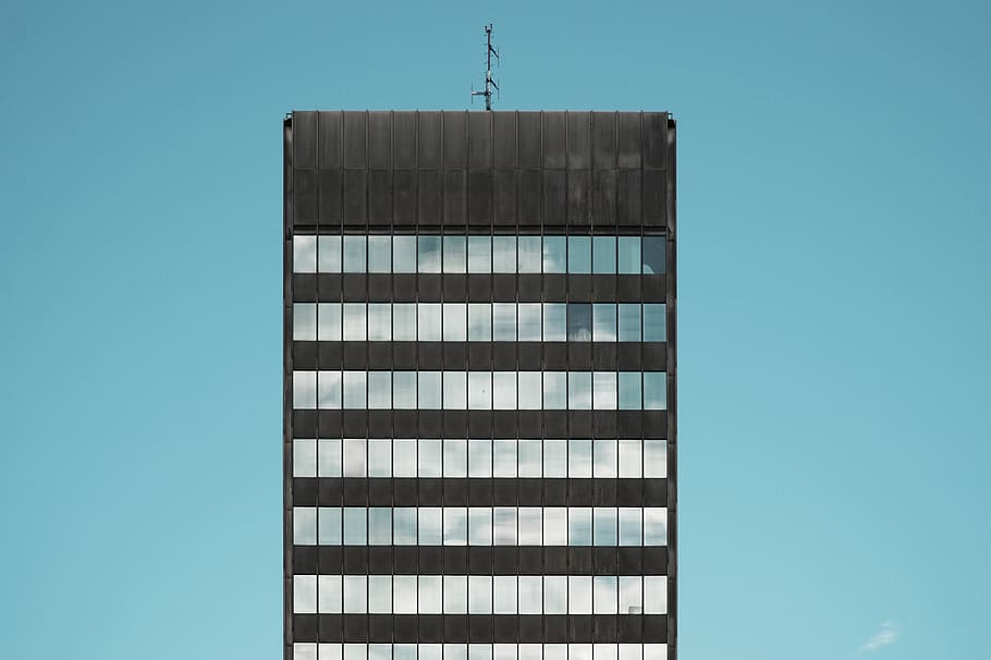 gray framed curtain wall building at daytime, tower, sky, window HD wallpaper