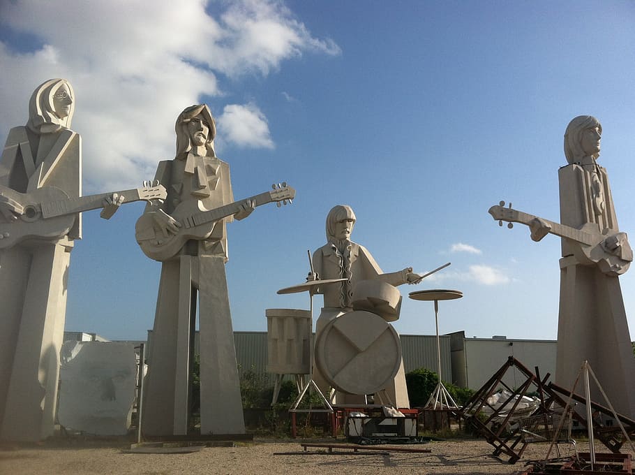 beatles, houston, statues, sky, nature, human representation HD wallpaper