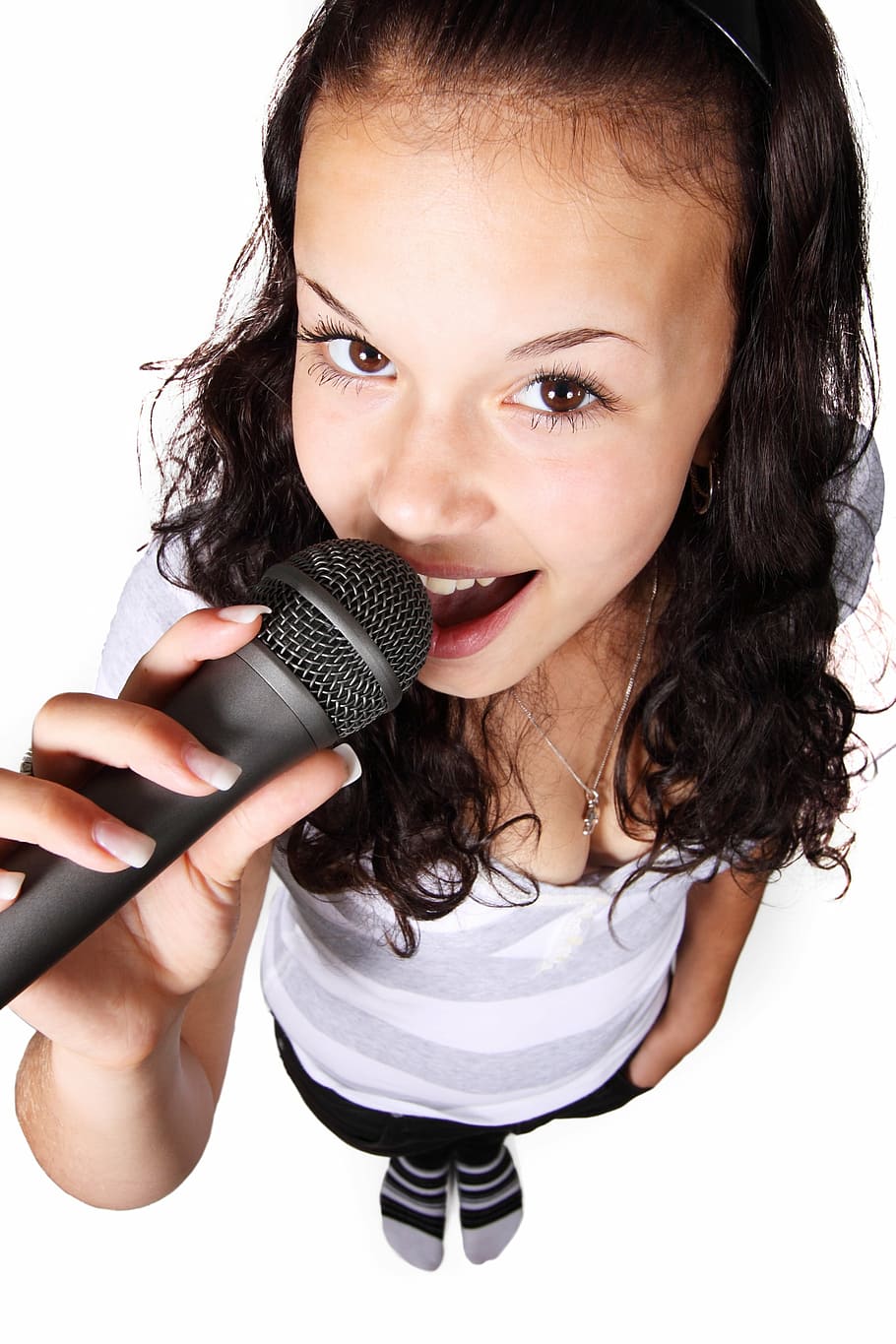 beautiful, female, girl, karaoke, microphone, model, person, HD wallpaper