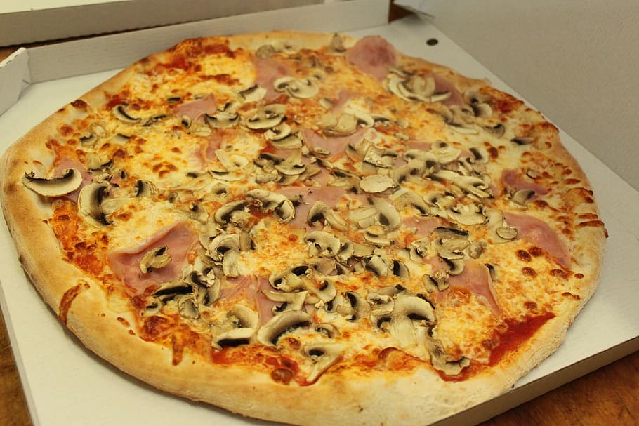 Pizza, Box, Mushrooms, food and drink, italian food, cheese, HD wallpaper