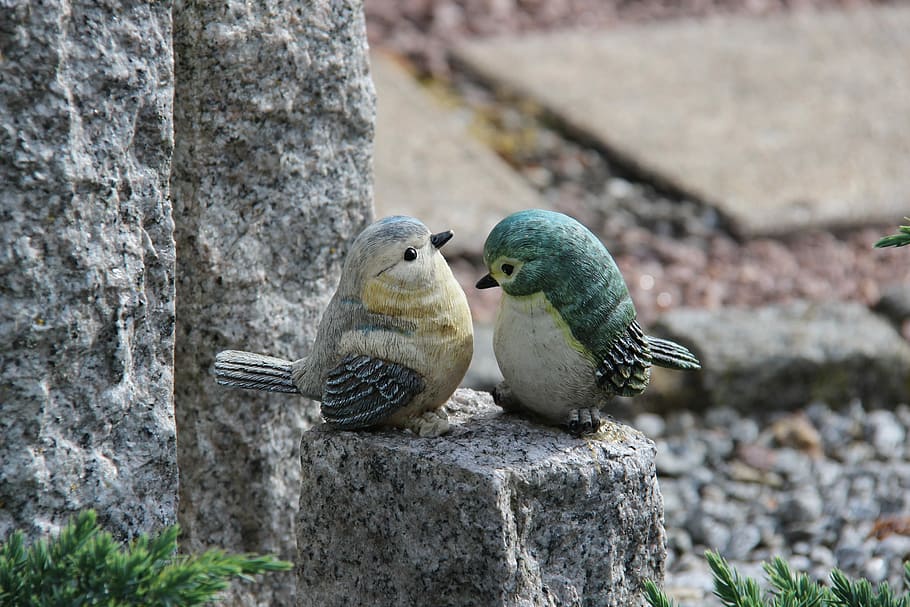 birds, stone, wall, idyll, togetherness, sculpture, rock, decoration HD wallpaper
