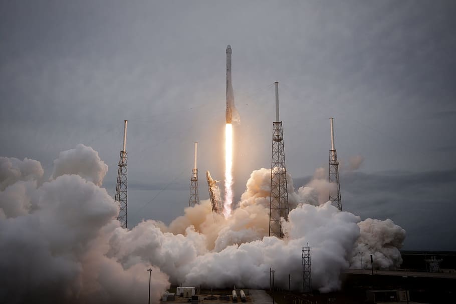 rocket launching, spacex, lift-off, flames, propulsion, speed, HD wallpaper