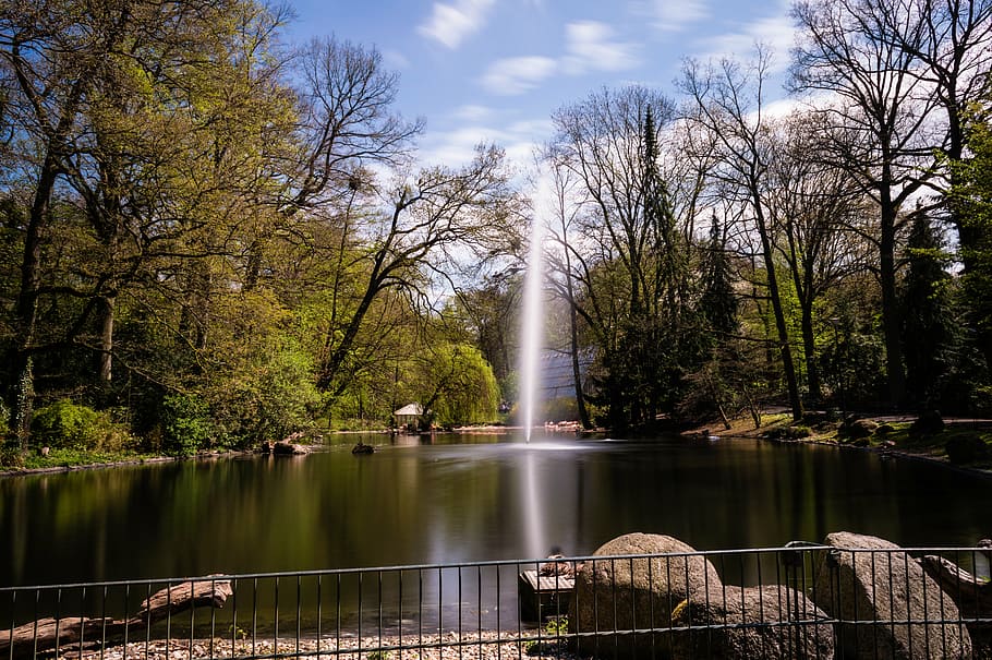 fence, park, pond, trees, water, nature, park - Man Made Space HD wallpaper