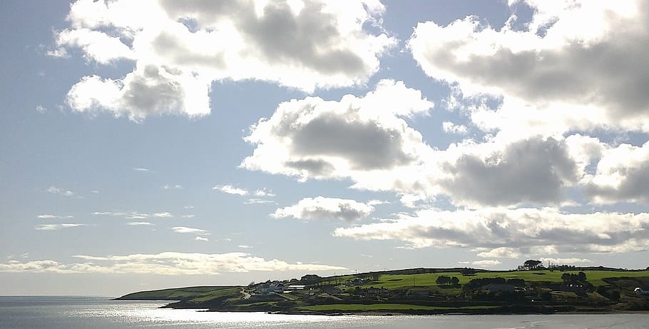 clouds, silver lining, sky, cloud - sky, water, land, nature HD wallpaper
