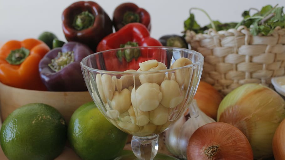 assorted vegetables, garlic, food, mediterranean, healthy, fresh, HD wallpaper