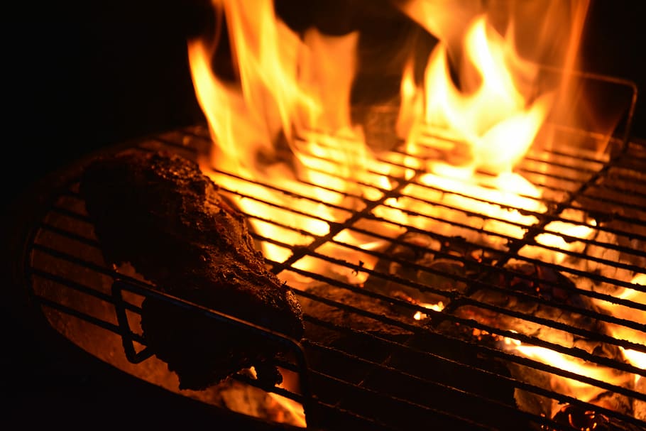 Fire, Flames, Barbeque, Meat, fire - natural phenomenon, heat - temperature HD wallpaper