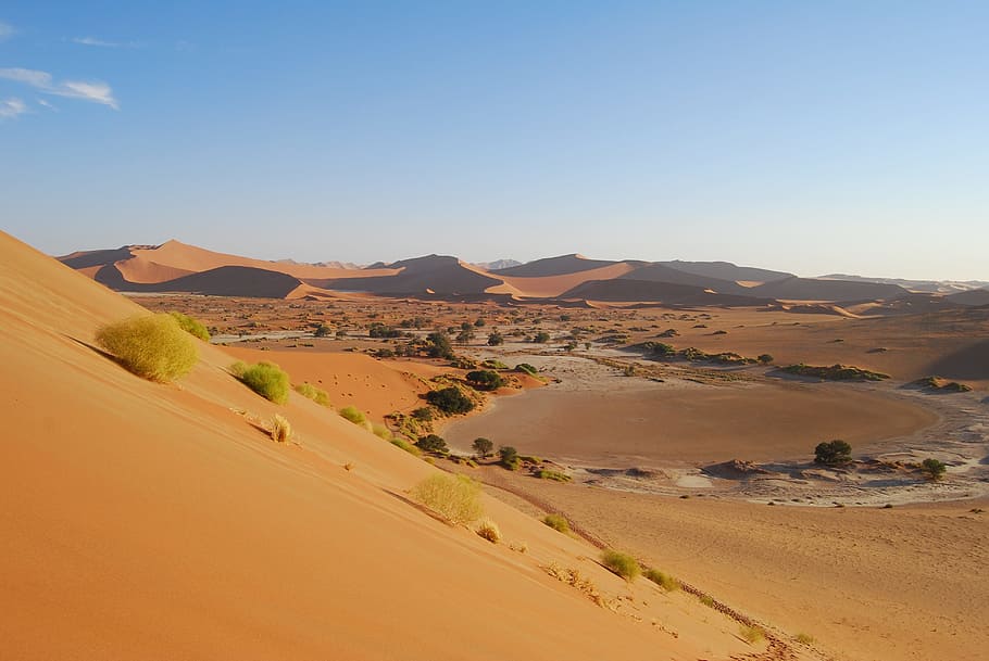 brown desert surface with dunes, sossusvlei, namibia, salt pan HD wallpaper