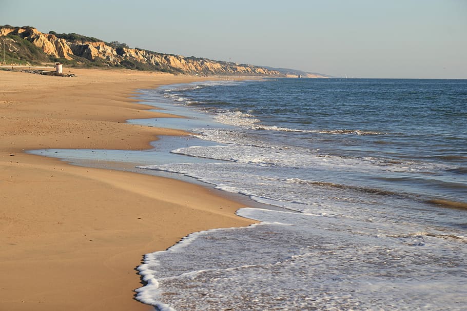 Spain, Beach, Waves, Sea, Water, Sand, nature, scenics, land HD wallpaper