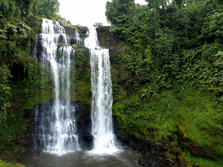 waterfalls timelapse photography, cascades, natural, forest, scenic, HD wallpaper