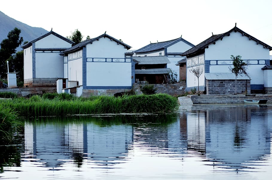 houses, reflection, quiet, built structure, architecture, building exterior HD wallpaper
