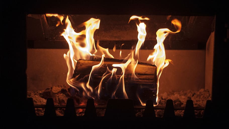 wood with fire, burning, fireplace, flame, bonfire, dark, night HD wallpaper