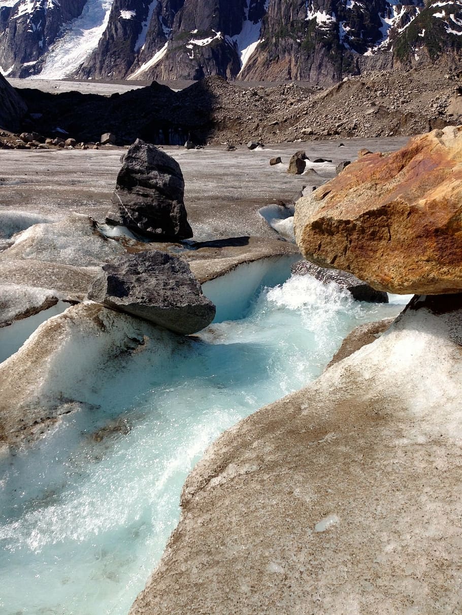 alaska, glacier, water, rocks, landscape, wilderness, scenery HD wallpaper