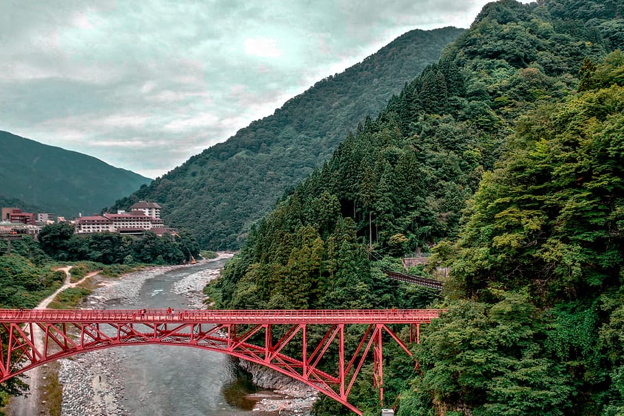landscape, mountains, water, bridge, daylight, outdoors, river HD wallpaper