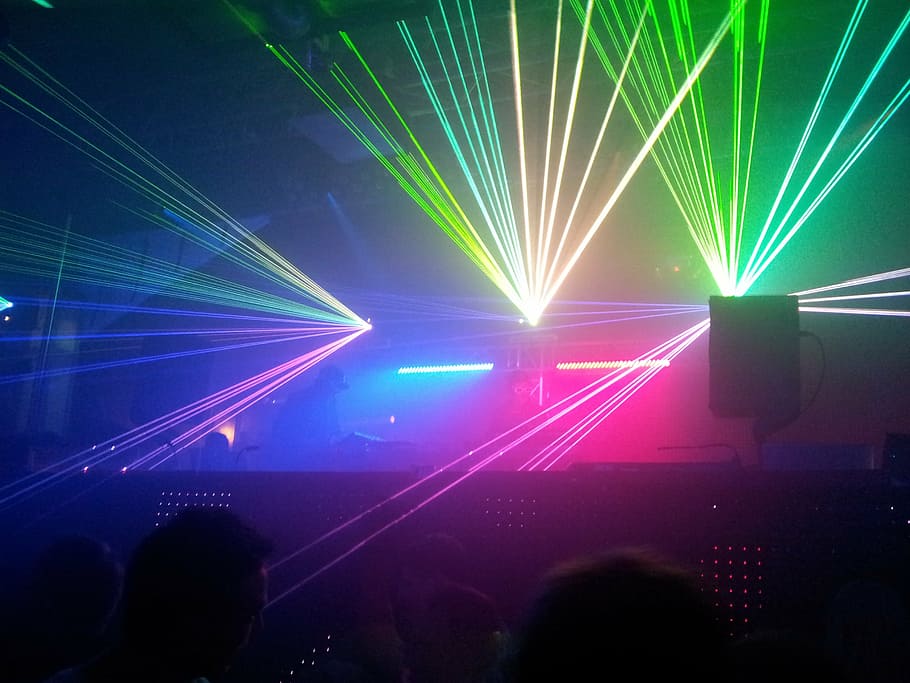 disco lights on stage, light effects, laser show, lightshow HD wallpaper