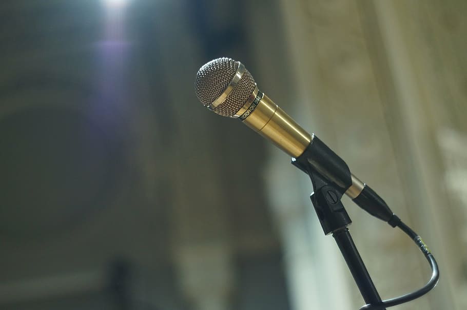 microphone, scene, soffits, input device, focus on foreground HD wallpaper