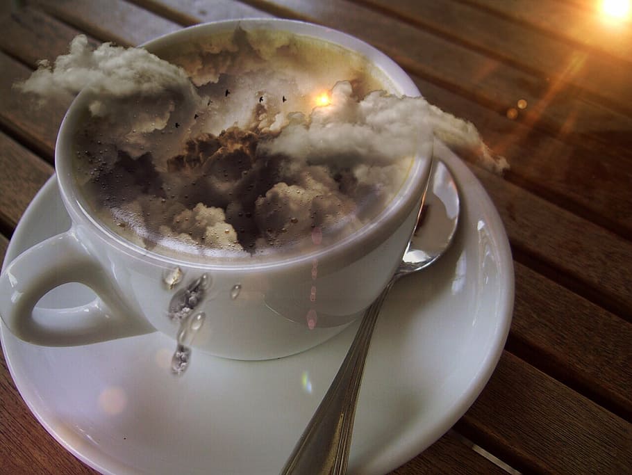 white ceramic cup and saucer, cappuccino, clouds, forward, sun HD wallpaper