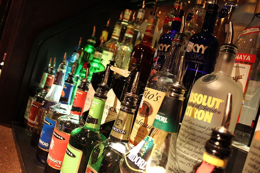 bar wine bottle lot, liquor, alcohol, club, drink, liquor bottles, HD wallpaper