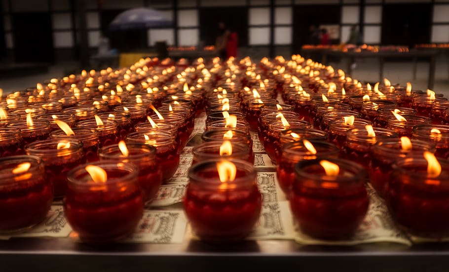 light, candles, flame, red, fire, glow, heat, candlelight, glowing HD wallpaper