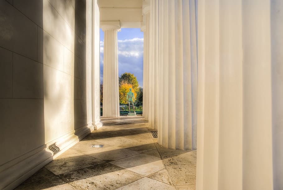 Sun, White, Shade, Building, Vienna, greek, columns, austria HD wallpaper