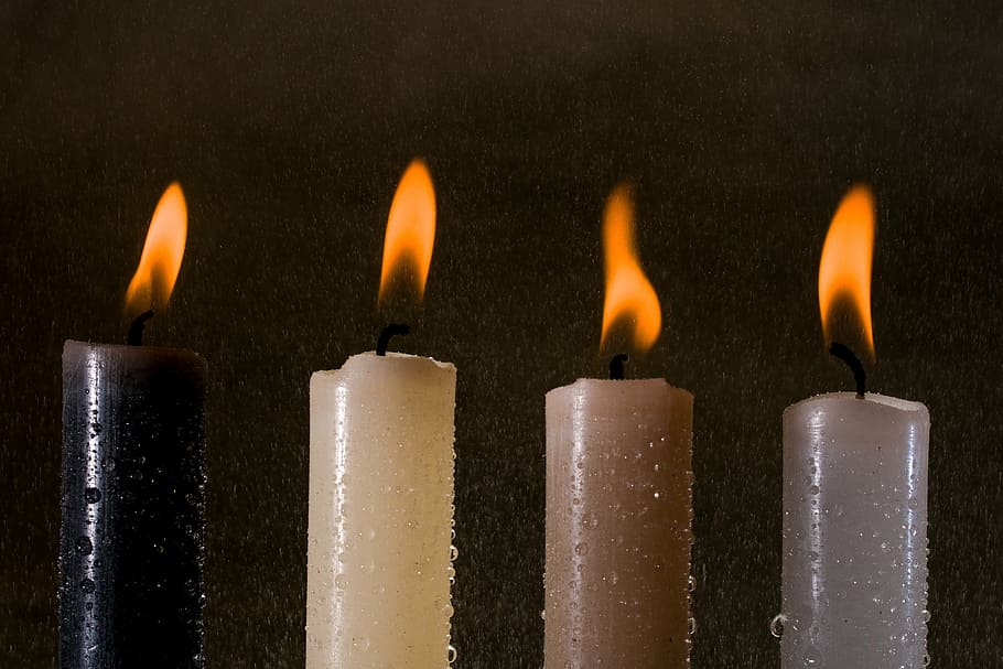 candles, light, candlelight, flame, water, rain, fire, burning HD wallpaper