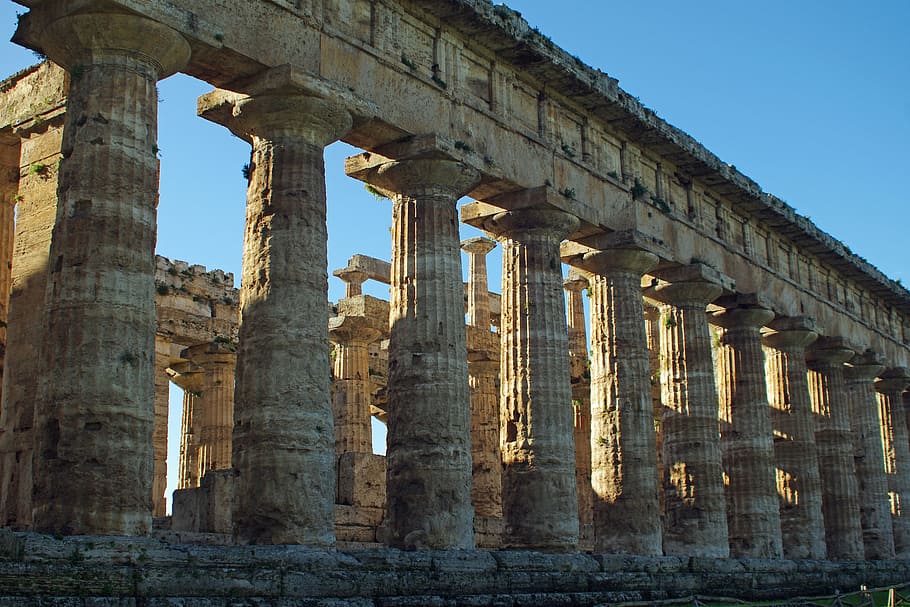Paestum, Salerno, Italy, temple of neptune, magna grecia, ancient temple, HD wallpaper