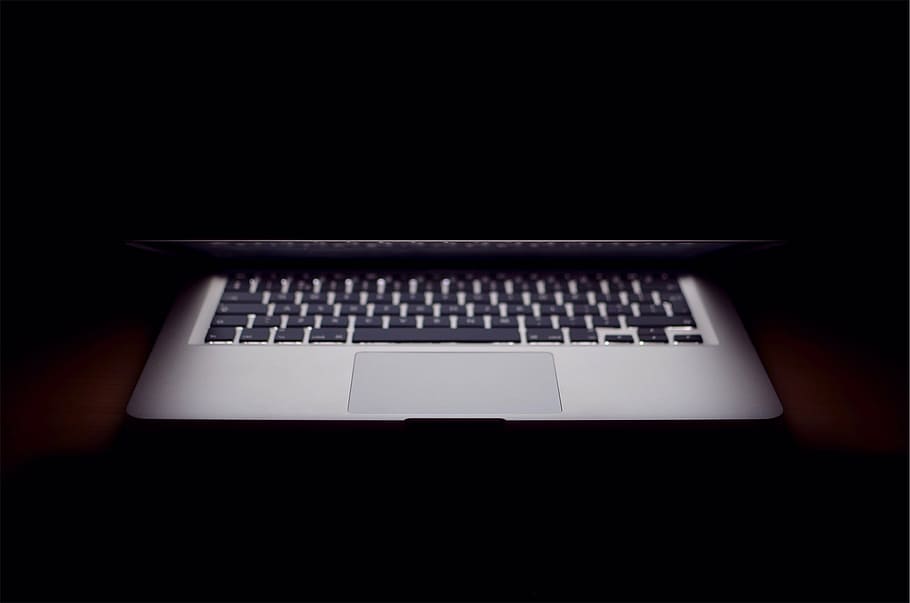 black and silver laptop computer, apple, macbook, shadows, dark HD wallpaper