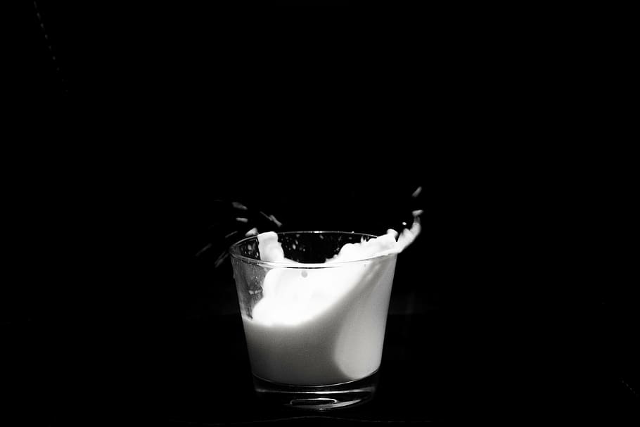 shallow focus photography of clear shot glass, milk, white HD wallpaper