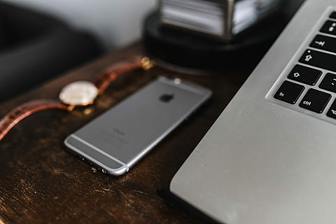 Apple iPhone 6 and Vintage watch on a brown leather wallet, technology HD wallpaper