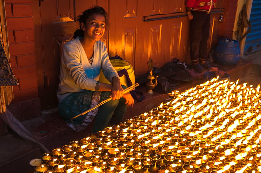 candle light, celebration, yellow, glow, bright, temple, hindu HD wallpaper