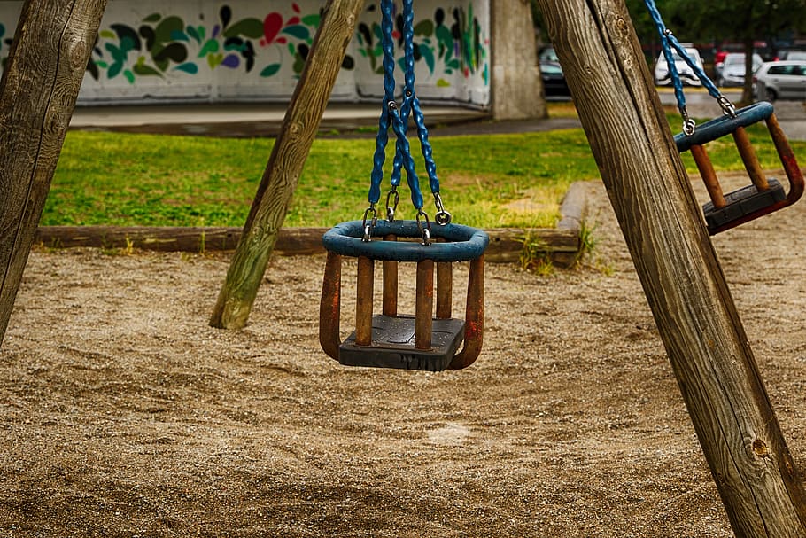 playground, swing, park, hanging, outdoor play equipment, childhood, HD wallpaper
