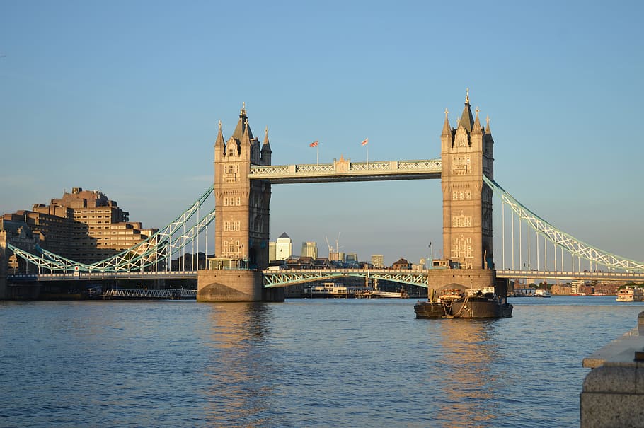bridge, water, architecture, river, city, landmark, suspension bridge HD wallpaper