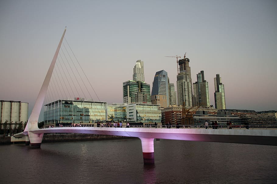 photography of white concrete bridge, puerto madero, buenos aires, HD wallpaper