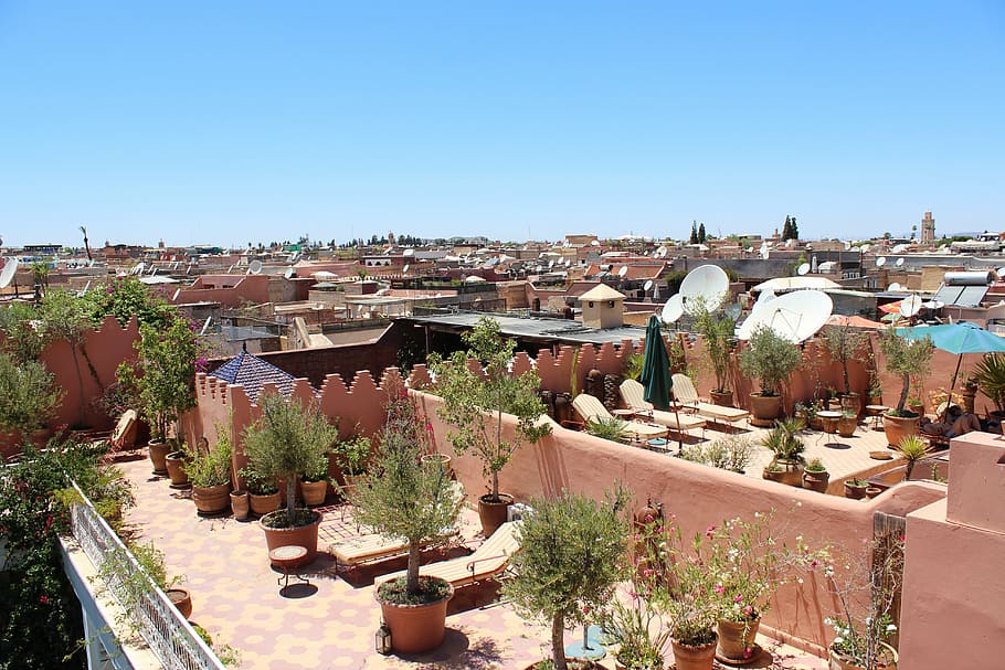 marrakech, riad, old town, sun terrace, sun lounger, africa, HD wallpaper