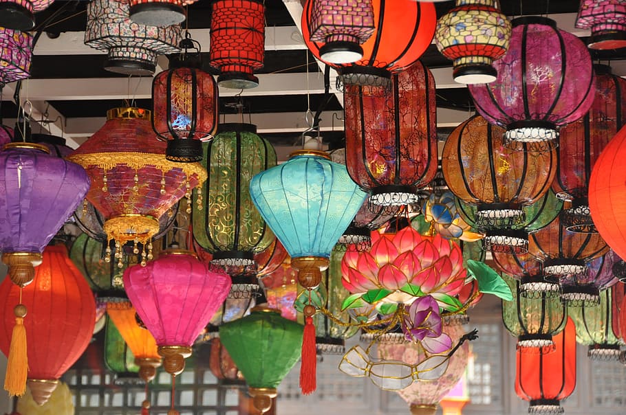 assorted-color glass-tint lamps, china wind, lantern, tourism HD wallpaper