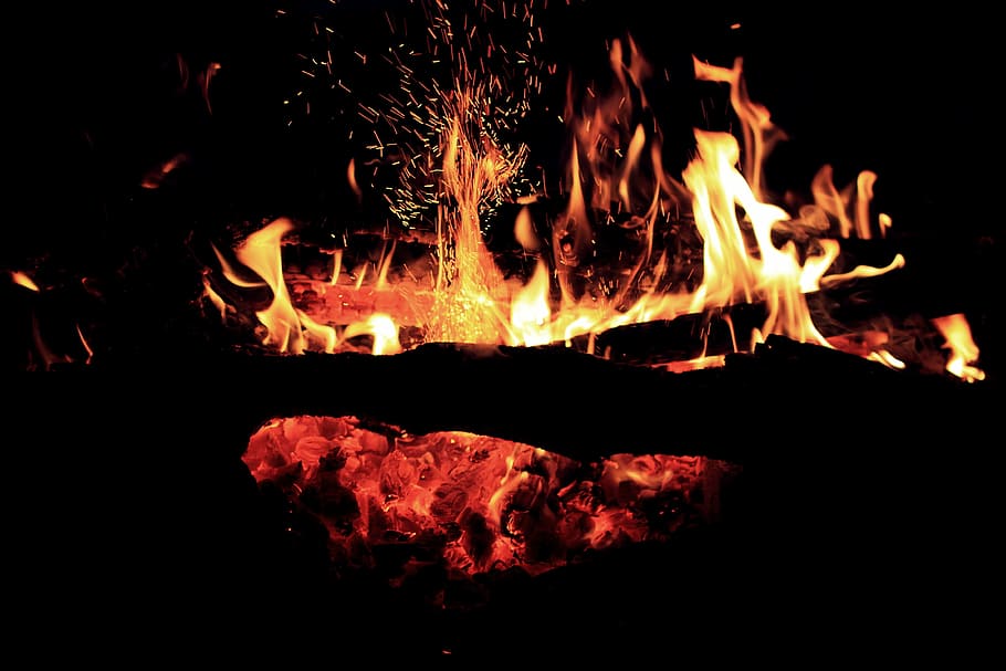 fire, flame, night, fire - Natural Phenomenon, heat - Temperature HD wallpaper