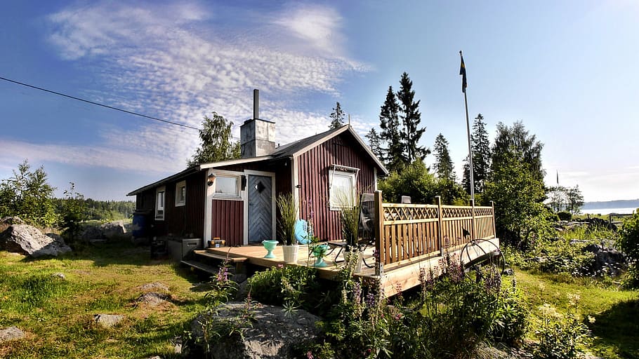 summer cottage, archipelago, architecture, plant, tree, built structure HD wallpaper