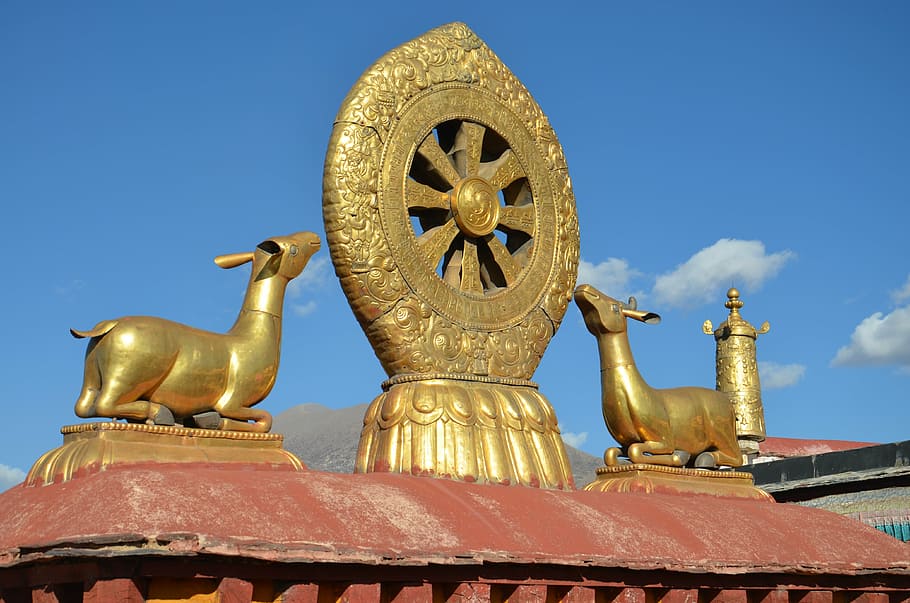 tibet, lhasa, jokhang temple, roof, the golden dome, travel, HD wallpaper