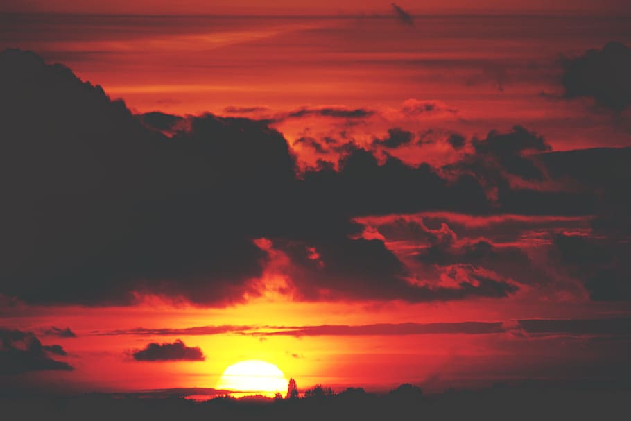 dawn, nature, sky, sunset, clouds, dark clouds, dusk, sunrise HD wallpaper