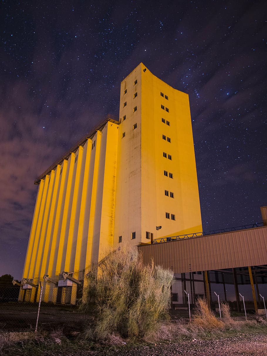 silo, sky, cloud, blue, air, night, architecture, built structure HD wallpaper