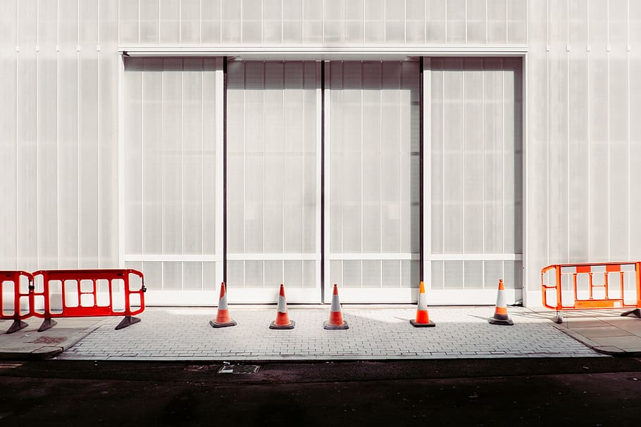 wall, window, covering, building, street, traffic, cone, architecture HD wallpaper