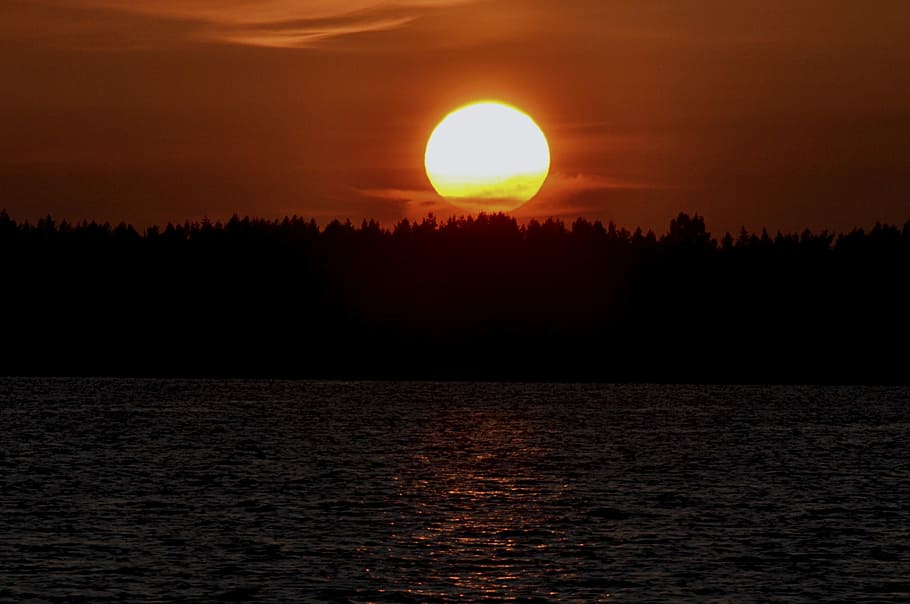 Sunset, Lake, Atmosphere, beauty in nature, silhouette, dramatic sky HD wallpaper