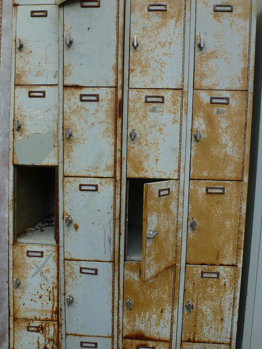 cabinet, locker, rusty, broken, old, metal, rusted, decay, scrap