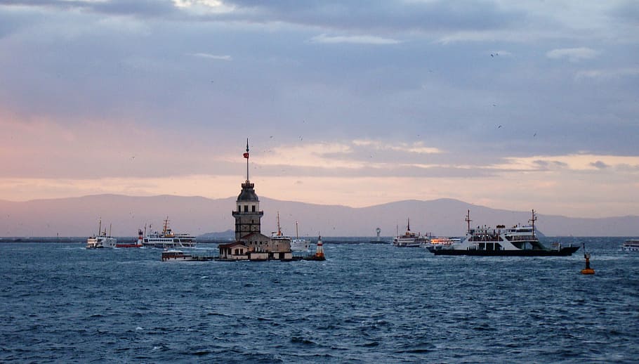 turkey, bosphorus, strait, istanbul, bridge, channel, ship, HD wallpaper