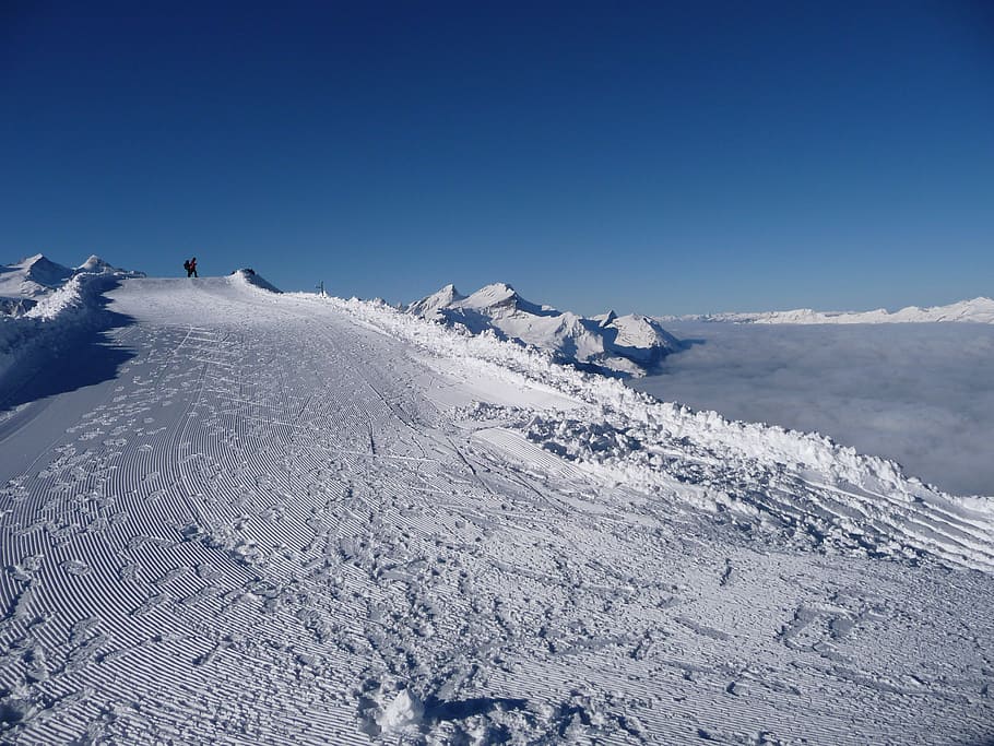 snow, hiking, winter, wintry, mountain, nature, blue, european Alps HD wallpaper
