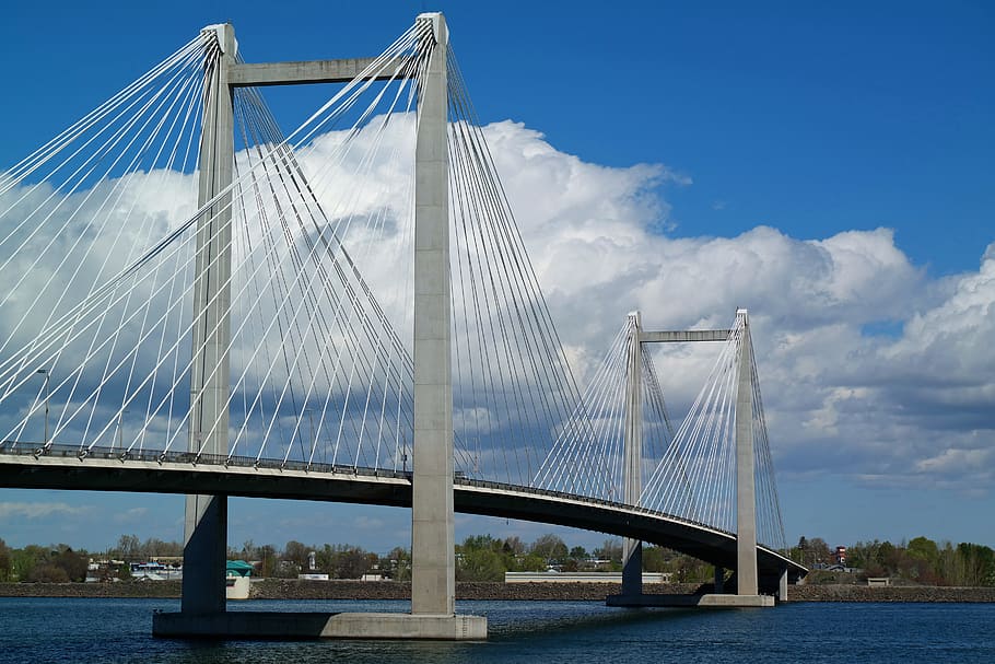 bridge, river, architecture, landmark, water, skyline, scene HD wallpaper