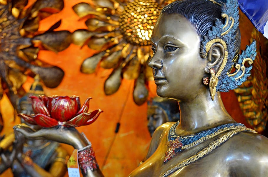 girl, bronze statues, watches, asia, buddha, buddhism, cultures, HD wallpaper
