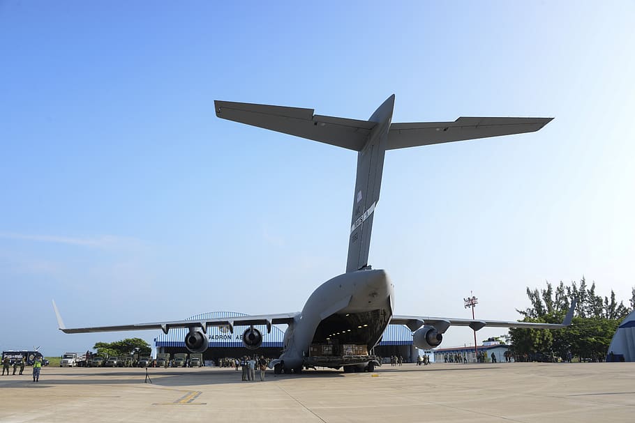 c-17 globemaster iii, cargo, plane, aviation, load, offload