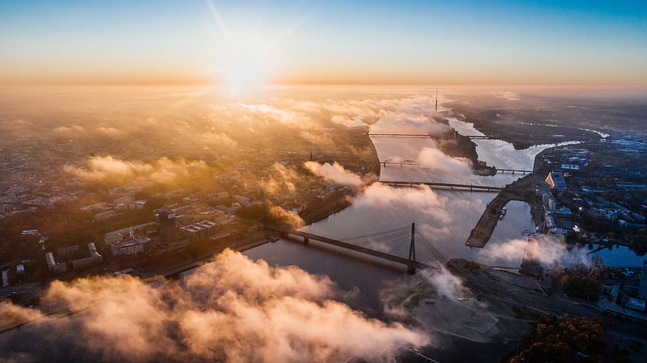 aerial photo of city skyline during daytime, riga, latvia, drone, HD wallpaper